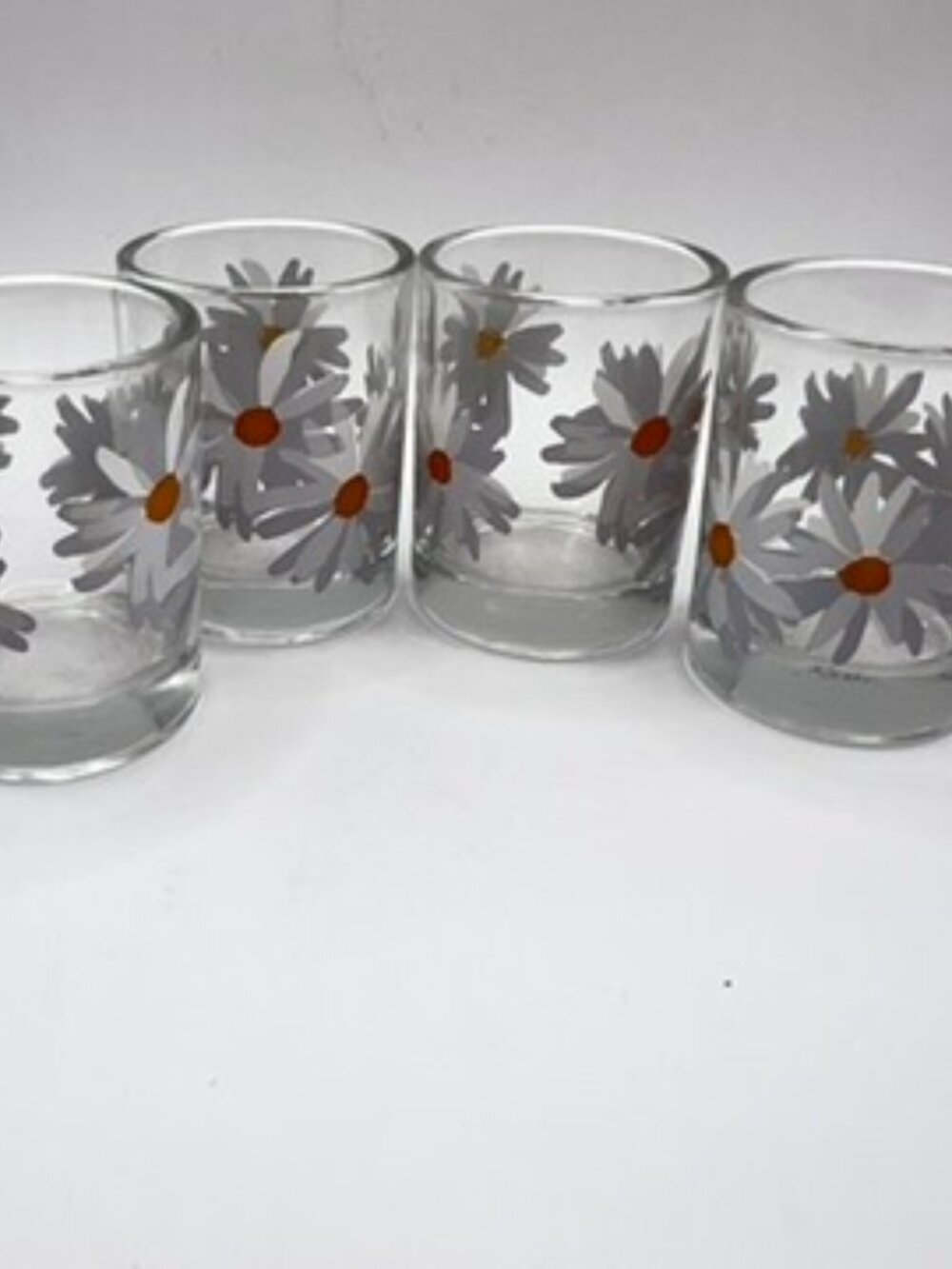 Vtg MCM 4-Hand Painted Daisy Votive Candle Holder or Shot Glasses 2.5"